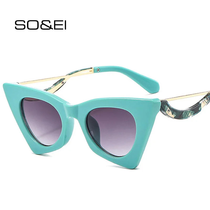 SO&amp;EI Fashion Unique Cat Eye Women Sunglasses Retro Colorful Eyewear Shades UV400 Men Candy Color Trending Glasses Frame