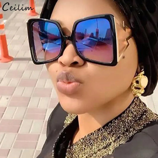 Fashion Oversize Bow Shape Square Sunglasses for Women 2023 New Luxury Brand Big Frame Gradient Sun Glasses Female Summer Shades