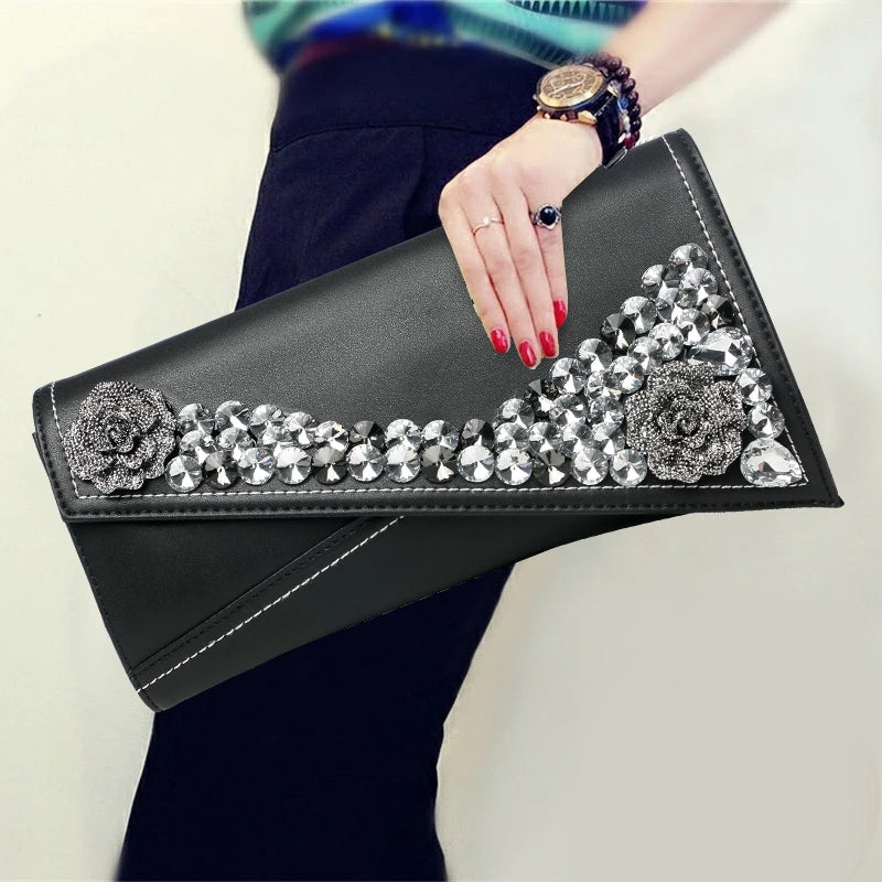 Fashion Diamond Leather Clutch Bag