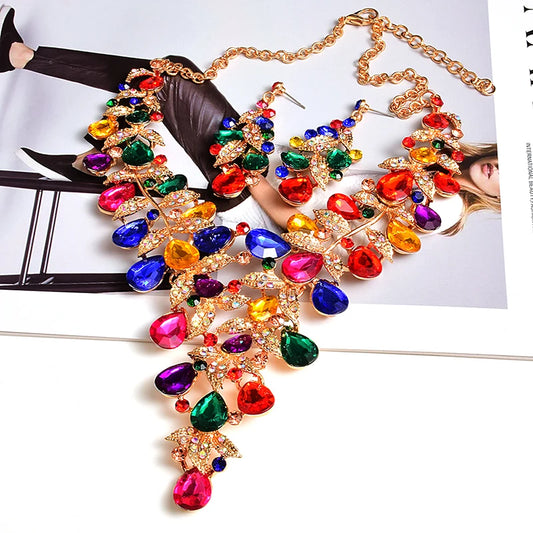 Statement Luxury Necklace Accessories High-quality Handmade Fashion Colorful Crystals Rhinestones Necklaces Jewelry For Women