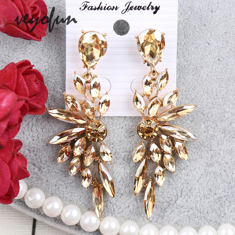 Veyofun Symmetric Crystal Drop Earrings Elegant Dangle Earrings Party Jewelry for Women Gift 2020 New