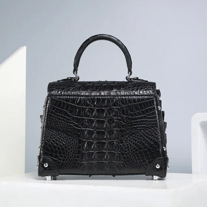 Fashion Designer Genuine Crocodile Skin Female Small Rivets Purse Studs Handbag Exotic Alligator Leather Lady Cross Shoulder Bag