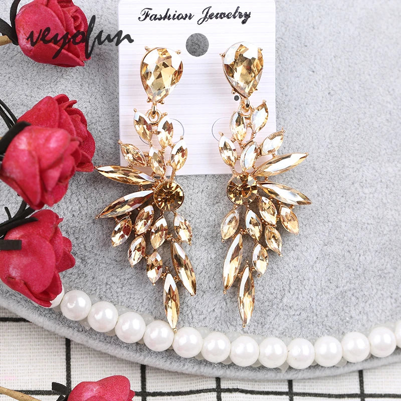 Veyofun Symmetric Crystal Drop Earrings Elegant Dangle Earrings Party Jewelry for Women Gift 2020 New