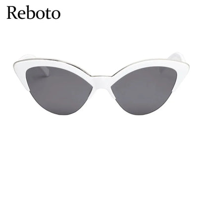 vintage White Cat Eye Sun Glasses For Women Vintage New Fashion Small Half Frame Eyewear Trending Travel Sexy Woman Sunglasses