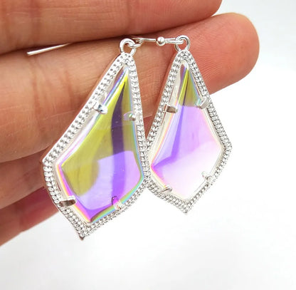 Water Drop Iridescent glass stone Dangle Earrings