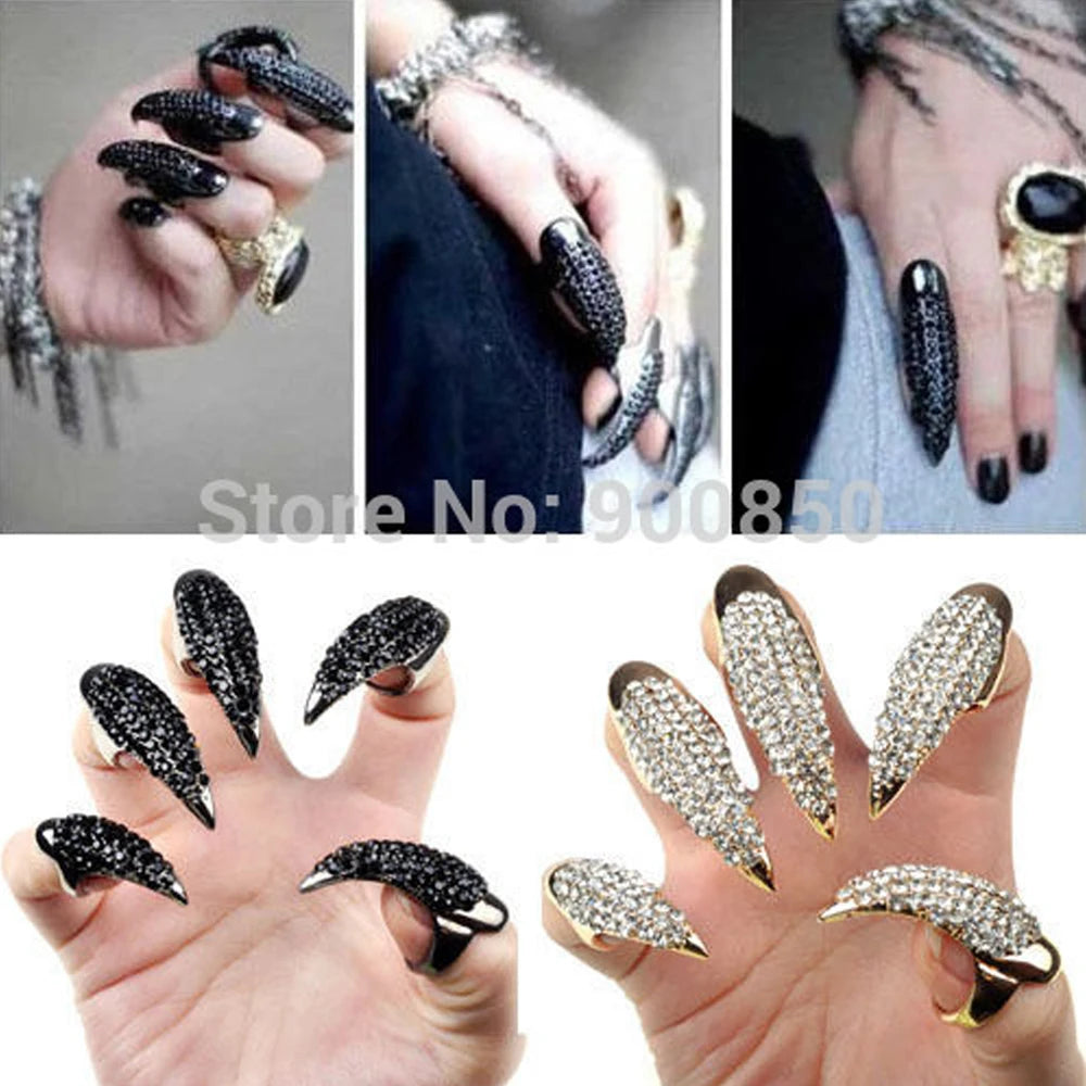 5Pcs/set Unisex Retro Punk Rock Crystal Rhinestone Claw Rings