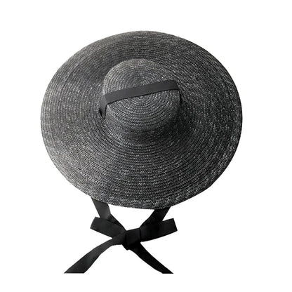 Large Wide Brim Flat Top Sun Straw Hat Fashionable Summer With Long Ribbon Hats For Women Holiday Vintage Beach Visor Cap Retro