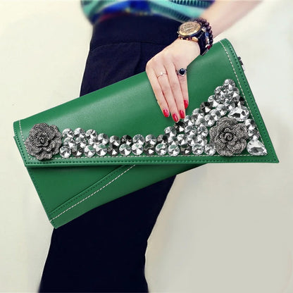 Fashion Diamond Leather Clutch Bag