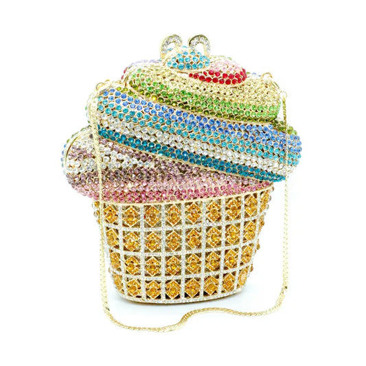 Afgoger Ice-cream Gold Crystal Luxury Designer Handbag Woman Party Purse Tote Bag