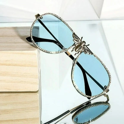 Diamond Trim Bee Retro Cat Eye Fashion Sunglasses