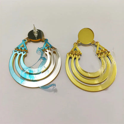 Golden Mirror Acrylic Round Geometric Large Drop Earrings