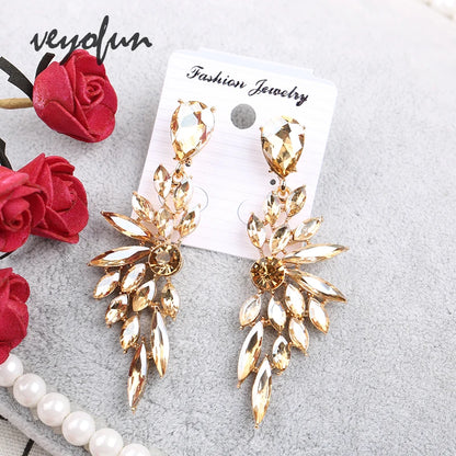 Veyofun Symmetric Crystal Drop Earrings Elegant Dangle Earrings Party Jewelry for Women Gift 2020 New