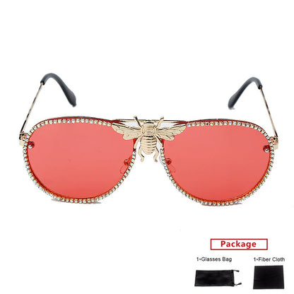 Diamond Trim Bee Retro Cat Eye Fashion Sunglasses