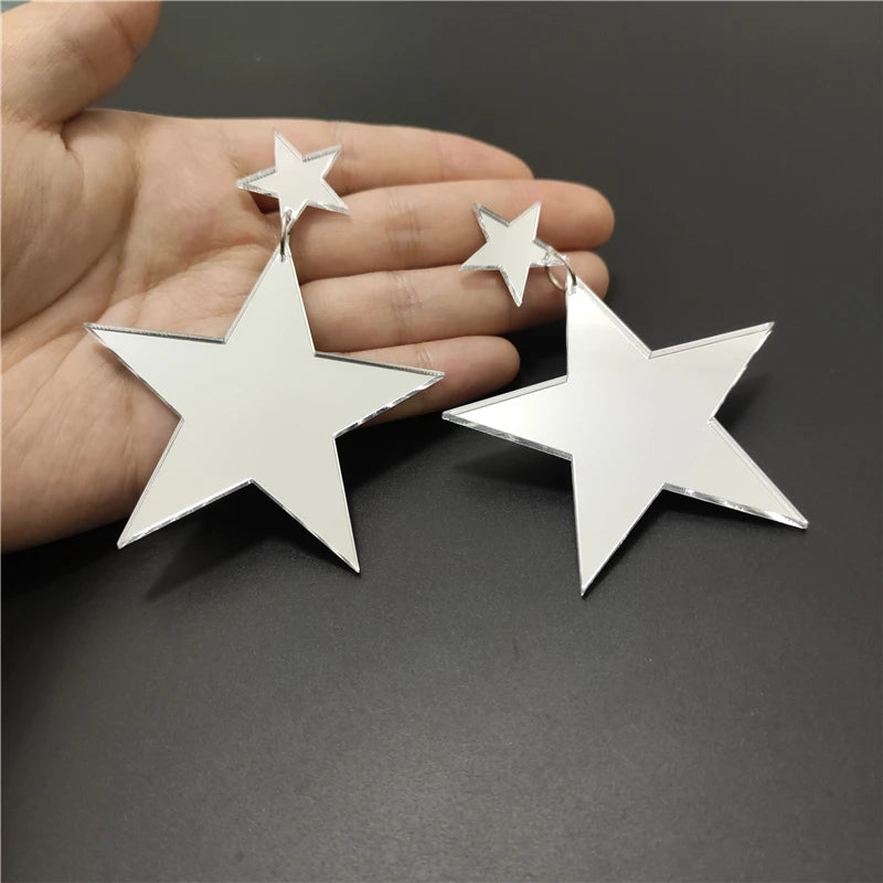 Acrylic Gold Silver Color Big Star Drop Earrings