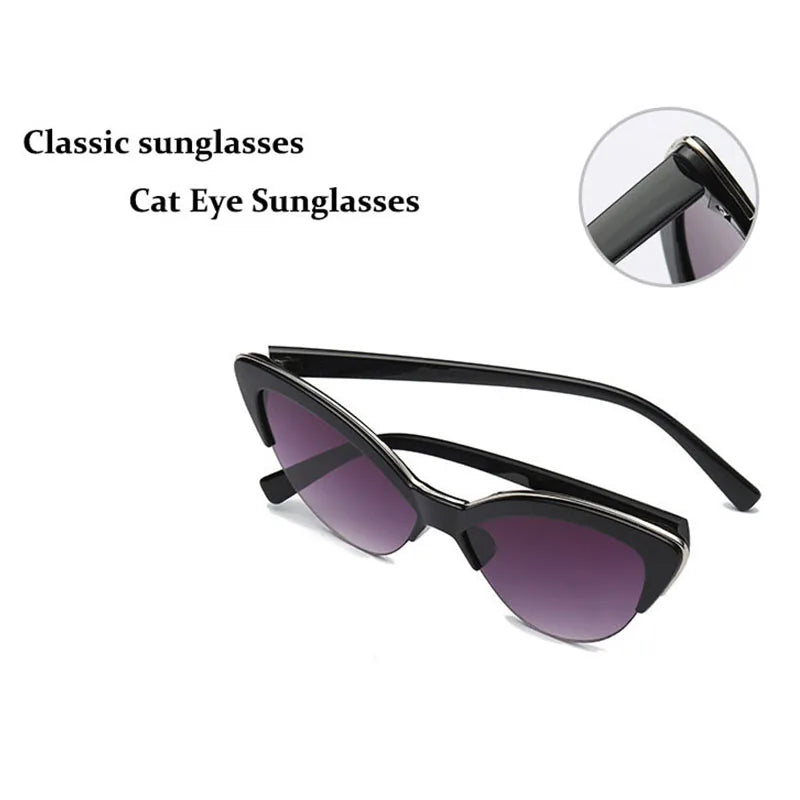 vintage White Cat Eye Sun Glasses For Women Vintage New Fashion Small Half Frame Eyewear Trending Travel Sexy Woman Sunglasses