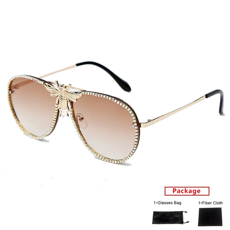 Diamond Trim Bee Retro Cat Eye Fashion Sunglasses