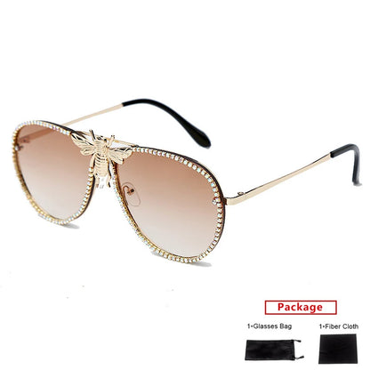 Diamond Trim Bee Retro Cat Eye Fashion Sunglasses