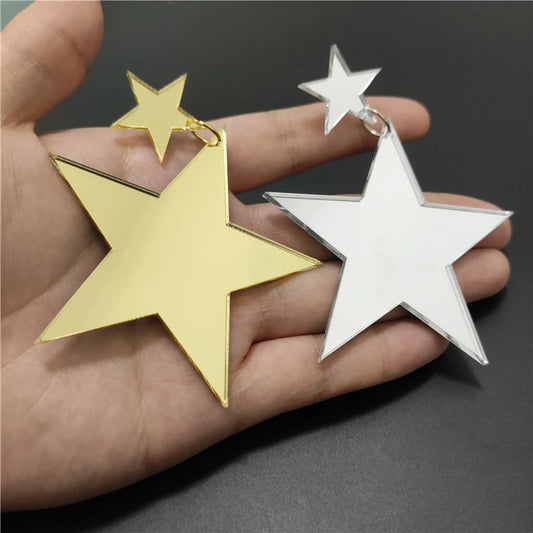 Acrylic Gold Silver Color Big Star Drop Earrings