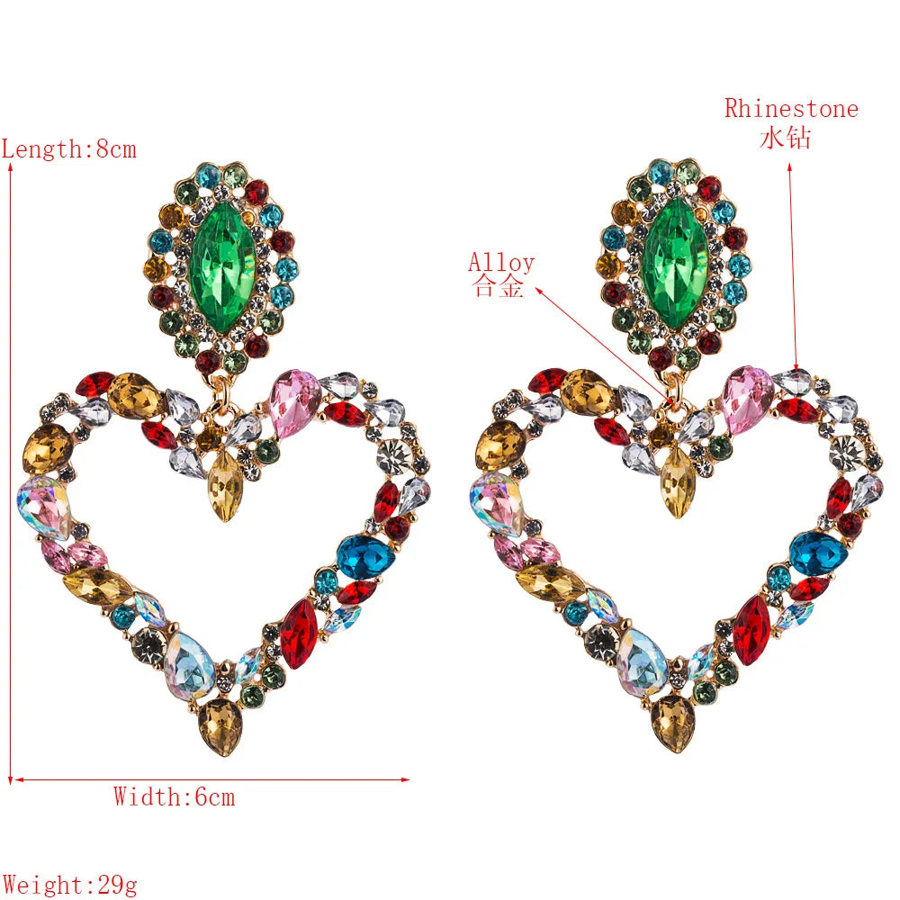 Crystal Rhinestone Heart Pendant Dangle Earrings