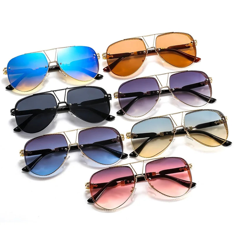 Hollow Pattern Oval Luxury Trend Metal Gradients Lens