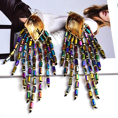 Statement Handmade Long beaded Chain Earrings High-Quality Colorful