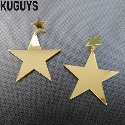 Acrylic Gold Silver Color Big Star Drop Earrings