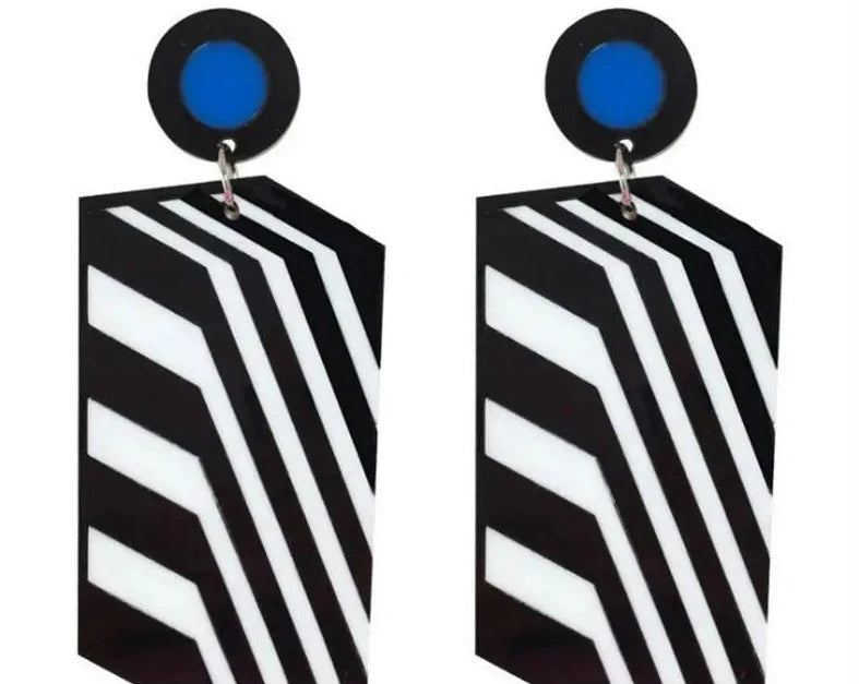Stripe Drop Dangle Earrings for Women Big Black White Acrylic
