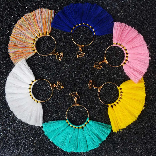 Fan Shaped Long Tassel Earrings