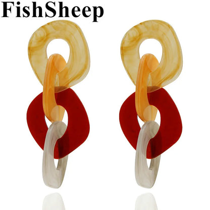 FishSheep Big Irregular Acrylic Drop Earrings Geometry Large Resin Circle Dangle Earrings