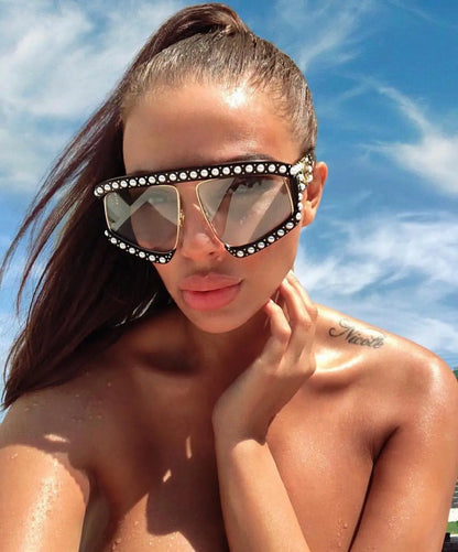 Sunglasses Women Luxury Shades Pearl Oversized
