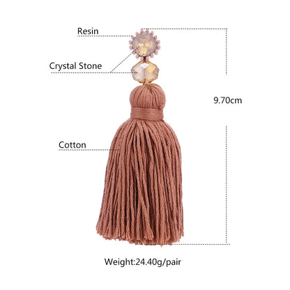 Sehuoran 2021 New Women Tassel Earrings Crystal Stone Bohemian Long Dangling Earrings For Women Orecchini Lunghi Oorbellen Gifts