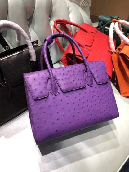 100% genuine real ostrich skin women tote bag top level quality full grain Ostrich skin women tote handbag orange purple pink