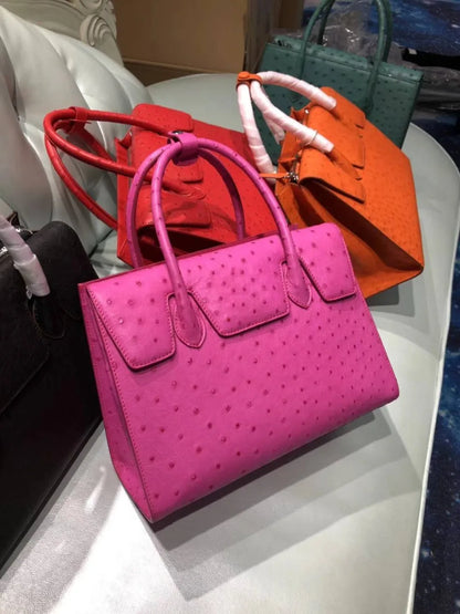 100% genuine real ostrich skin women tote bag top level quality full grain Ostrich skin women tote handbag orange purple pink