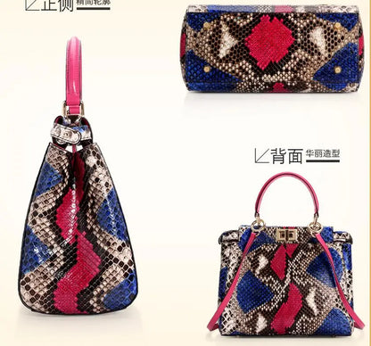 100% Genuine Python Snake Skin Bag Lady women Designer Handbag, Colorful Snake Leather Women Shoulder Bag