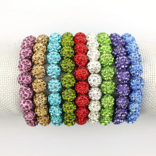 Colorful Crystals Elastic Pave Beaded Sparkly Crystals Rhinestones Ball Bracelets Bangle