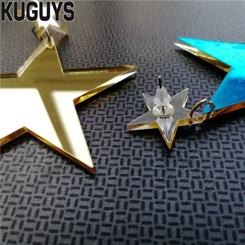 Acrylic Gold Silver Color Big Star Drop Earrings