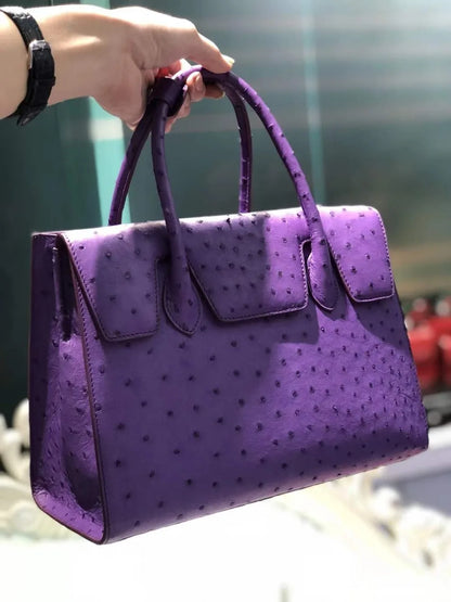 100% genuine real ostrich skin women tote bag top level quality full grain Ostrich skin women tote handbag orange purple pink