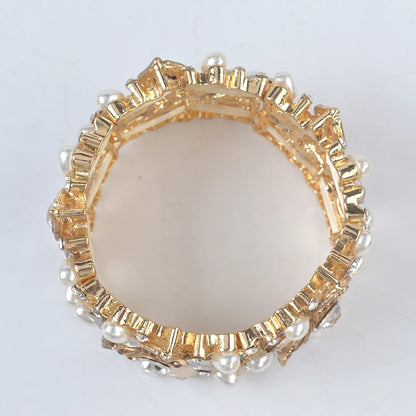 Luxury Champagne Color Crystal Pearl Cuff Bangles Bracelet