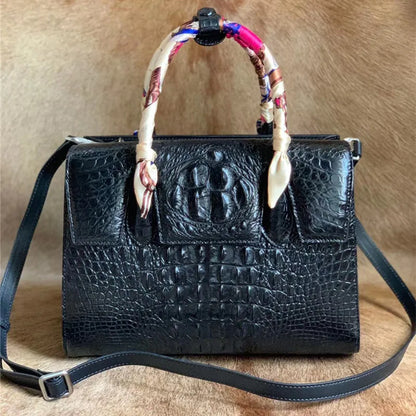 Exotic Genuine Alligator Leather OL Lady Working Totes Authentic Real Crocodile Skin Female Handbag Women's Single Shoulder Bag