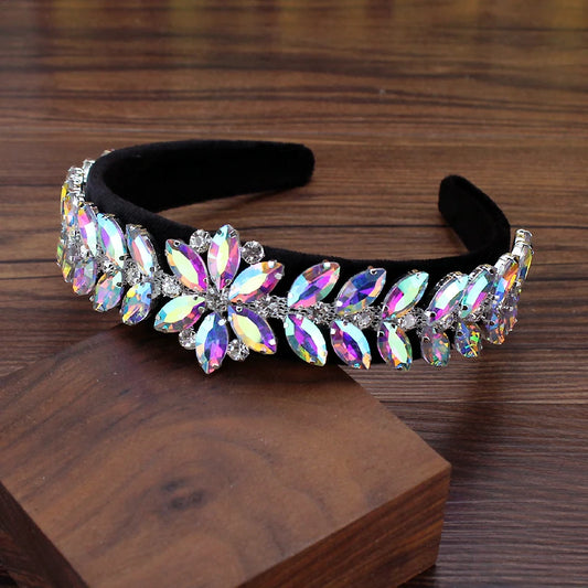 Luxury AB Crystal Leaf Baroque Headbands Rhinestone Flower Hairbands For Women Charming Hair Accessories