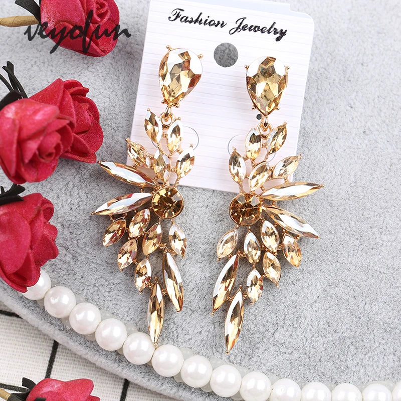 Veyofun Symmetric Crystal Drop Earrings Elegant Dangle Earrings Party Jewelry for Women Gift 2020 New