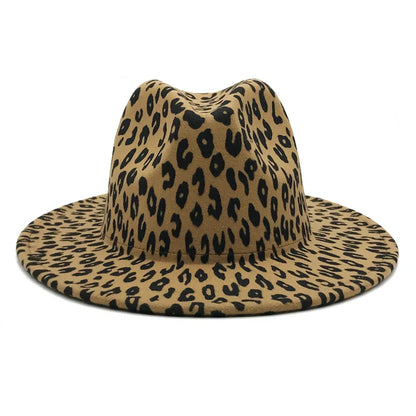 2021 winter fedora hats for women fashion Flat wide Brim Panama Wool Felt Jazz Fedora Hats for men Leopard goth top wedding Hat