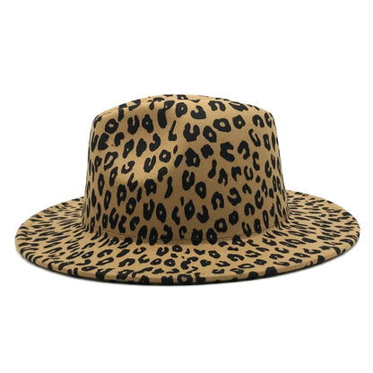 2021 winter fedora hats for women fashion Flat wide Brim Panama Wool Felt Jazz Fedora Hats for men Leopard goth top wedding Hat