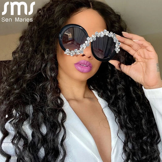 Oversized Round Sunglasses Women Diamond Rhinestone Sunglasses Men Luxury Brand Designer Glasses Eyeglasses Eyewear Vintage