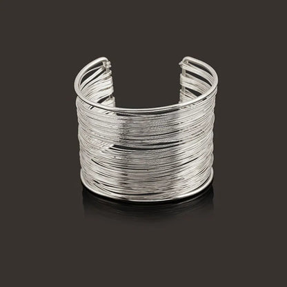 Punk Multilayer Metal Wires Strings Bracelets Bangles For Women Vintage Exaggerated Gold Color Wide Open Cuff Bangles Jewelry