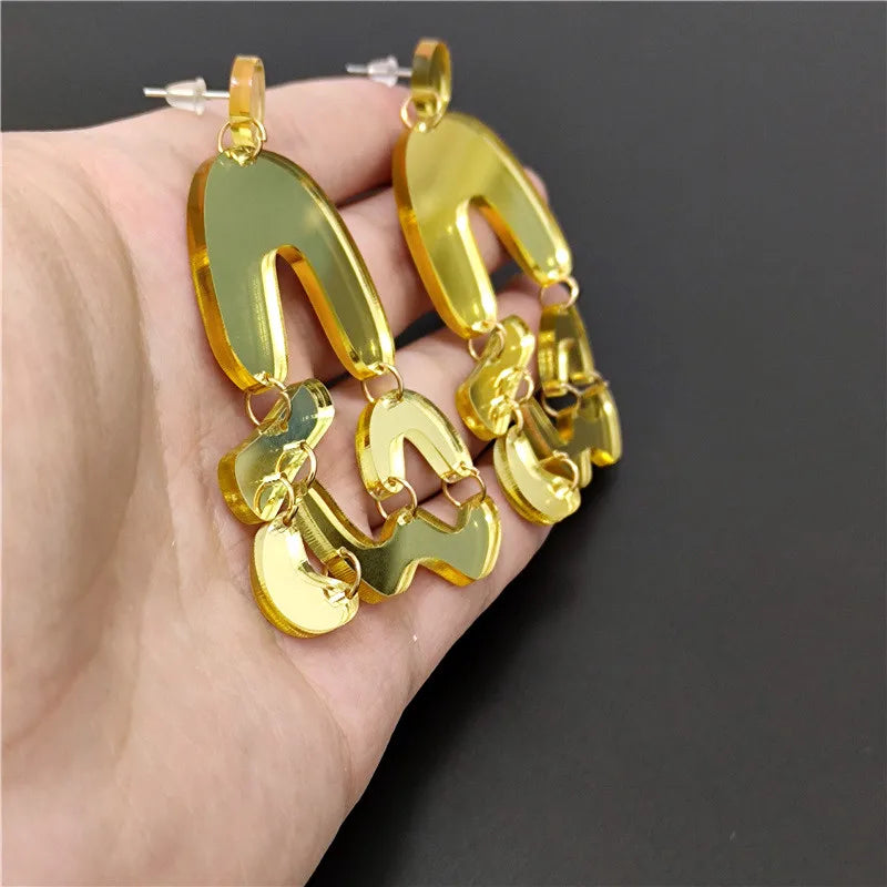 Mirror Gold or Silver Color Distorted Geometric Acrylic Drop Earring