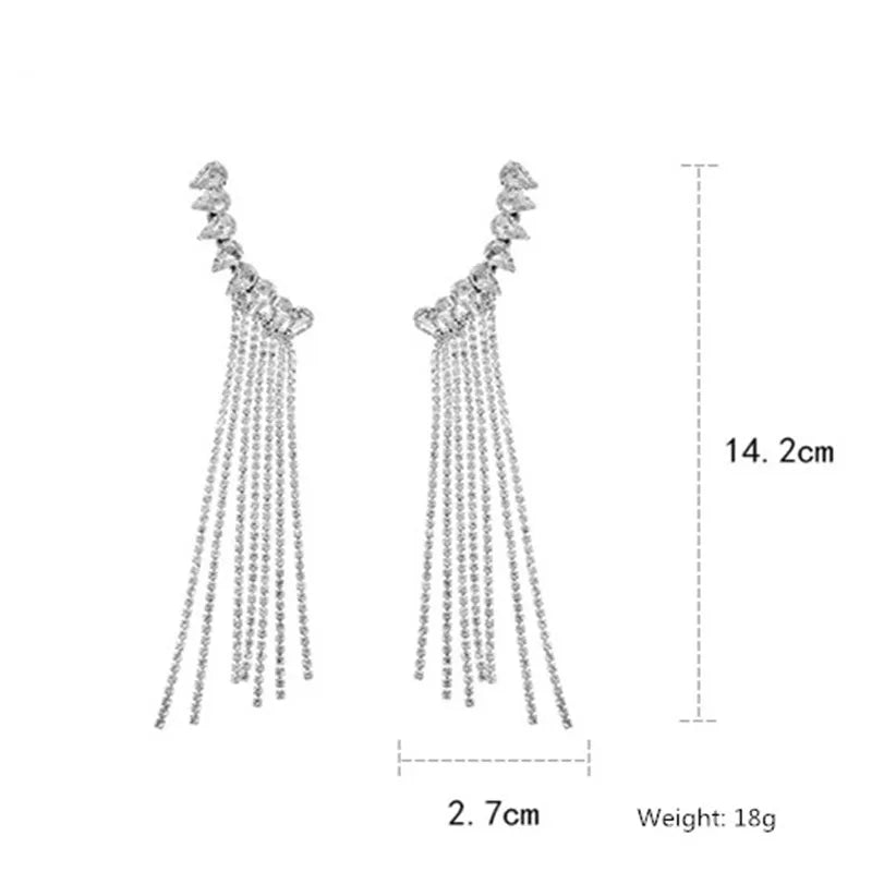 Fashion Long Tassel Full Rhinestone Drop Earrings