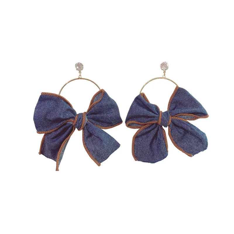 Elegant Women Fashion Crystal Denim Bow Earrings