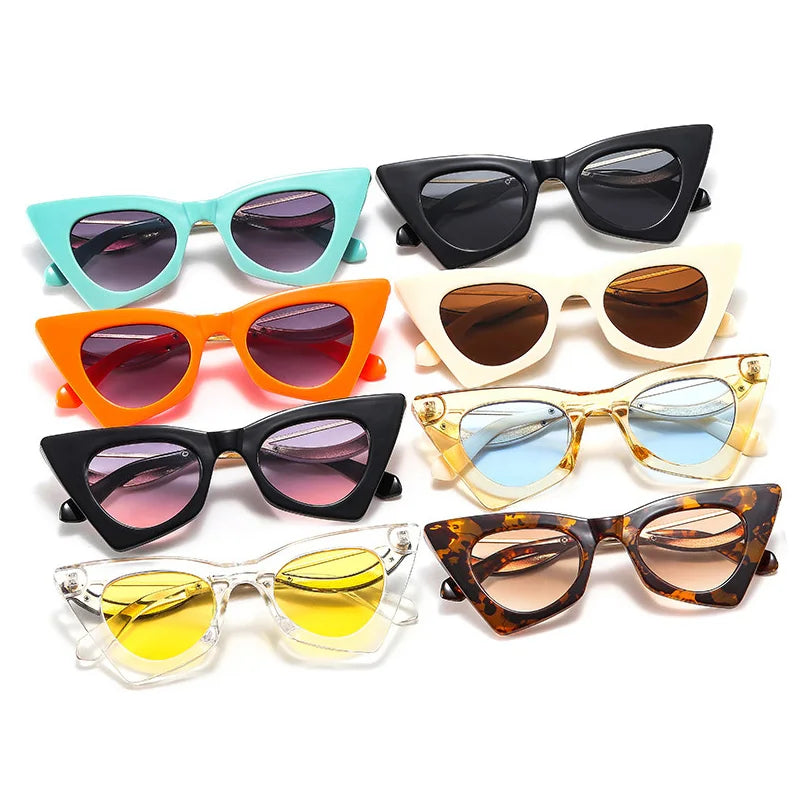 SO&amp;EI Fashion Unique Cat Eye Women Sunglasses Retro Colorful Eyewear Shades UV400 Men Candy Color Trending Glasses Frame