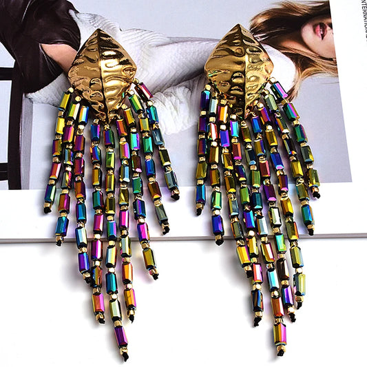 Statement Handmade Long beaded Chain Earrings High-Quality Colorful